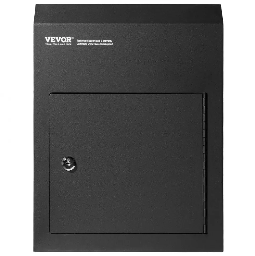 VEVOR Through The Door Key Drop Box, Heavy Duty Steel Through the Door Mailbox with 1.8" 12" Key Lock, 12x6x16" Mail Drop Box, Black
