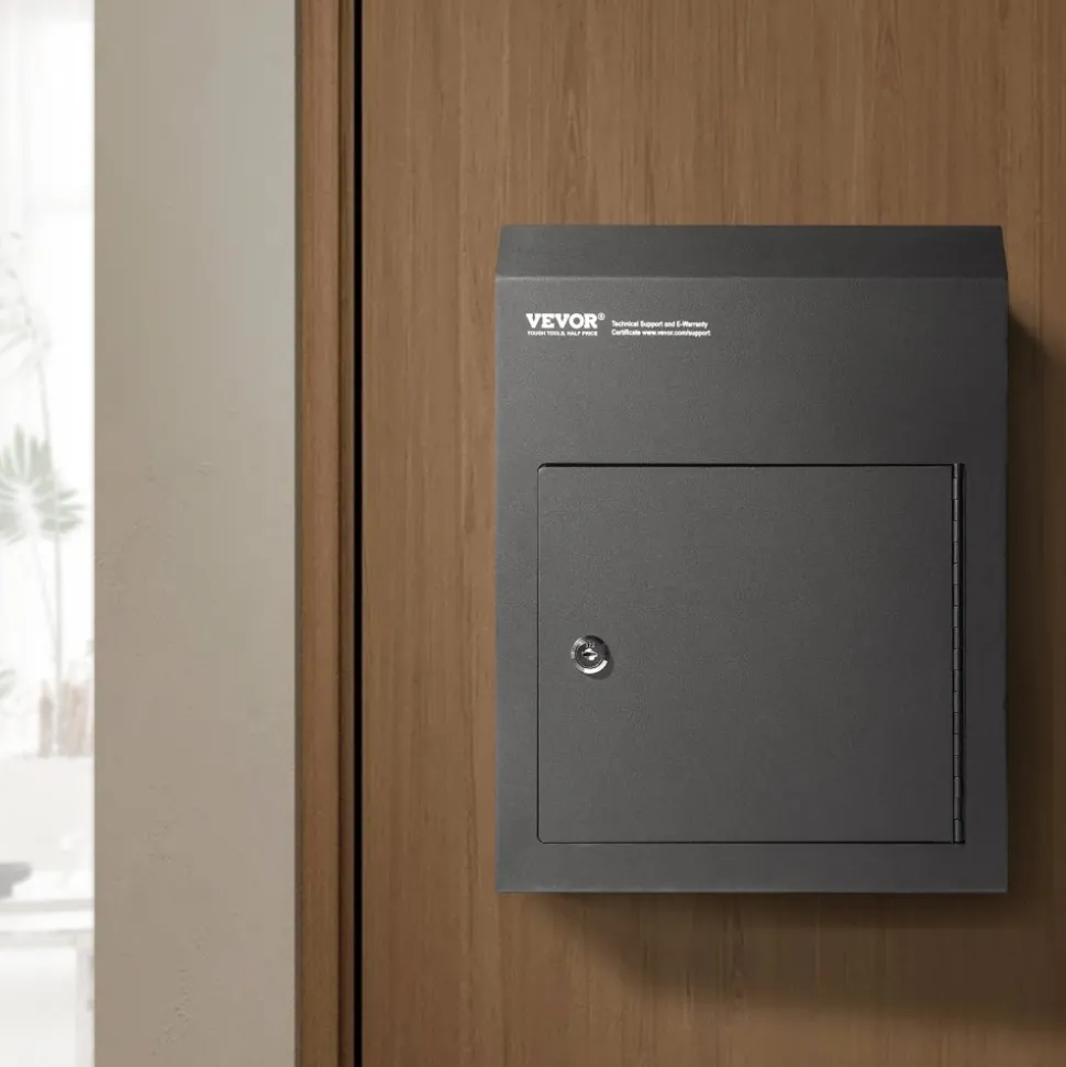 VEVOR Through The Door Key Drop Box, Heavy Duty Steel Through the Door Mailbox with 1.8" 12" Key Lock, 12x6x16" Mail Drop Box, Black