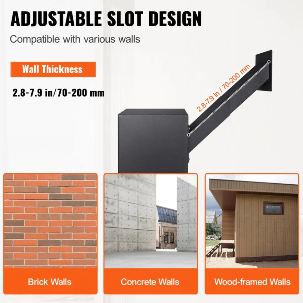 VEVOR Through The Wall Drop Box, Heavy Duty Steel Through the Wall Mailbox with 2.8-7.9" 13" Combination Lock, 12.5x6.3x16.9" Mail Drop Box, Black
