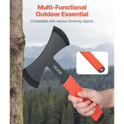 VEVOR Throwing Axes and Tomahawks, 3 Pack 11.9 inch Double Bit Axe Throwing Hatchet Set, Stainless Steel Head with Non-Slip TPR Rubber Handle, with Black Nylon Sheath, for Recreation and Competition