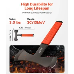 VEVOR Throwing Axes and Tomahawks, 3 Pack 11.9 inch Double Bit Axe Throwing Hatchet Set, Stainless Steel Head with Non-Slip TPR Rubber Handle, with Black Nylon Sheath, for Recreation and Competition