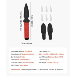 VEVOR Throwing Knives Set, 6 Pack, 8.9 inch Stainless Steel Well-balanced Knives with Protective Black Nylon Sheath, Ideal Companion for Throwing Products Axes, Sturdy for Recreation and Competition