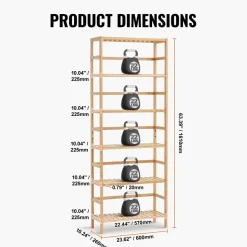 VEVOR 6-Tier Bamboo Shelf, Open Wood Bookshelf, Display Storage Rack Organizer, Freestanding Flower Plant Stand, Multifunctional Bamboo Bookshelf Ideal for Bathroom, Bedroom, Office, Study, Natural