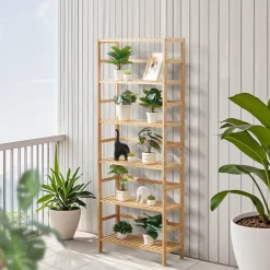 VEVOR 6-Tier Bamboo Shelf, Open Wood Bookshelf, Display Storage Rack Organizer, Freestanding Flower Plant Stand, Multifunctional Bamboo Bookshelf Ideal for Bathroom, Bedroom, Office, Study, Natural