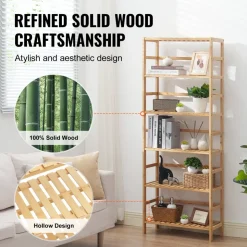 VEVOR 6-Tier Bamboo Shelf, Open Wood Bookshelf, Display Storage Rack Organizer, Freestanding Flower Plant Stand, Multifunctional Bamboo Bookshelf Ideal for Bathroom, Bedroom, Office, Study, Natural