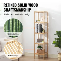 VEVOR 5-Tier Bathroom Standing Shelf, Narrow Shelving Unit, Display Storage Rack Organizer, Freestanding Flower Plant Stand, Multifunctional Bamboo Shelf Ideal for BathRoom, Kitchen, Home, Natural
