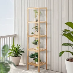 VEVOR 5-Tier Bathroom Standing Shelf, Narrow Shelving Unit, Display Storage Rack Organizer, Freestanding Flower Plant Stand, Multifunctional Bamboo Shelf Ideal for BathRoom, Kitchen, Home, Natural