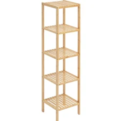 VEVOR 5-Tier Bathroom Standing Shelf, Narrow Shelving Unit, Display Storage Rack Organizer, Freestanding Flower Plant Stand, Multifunctional Bamboo Shelf Ideal for BathRoom, Kitchen, Home, Natural