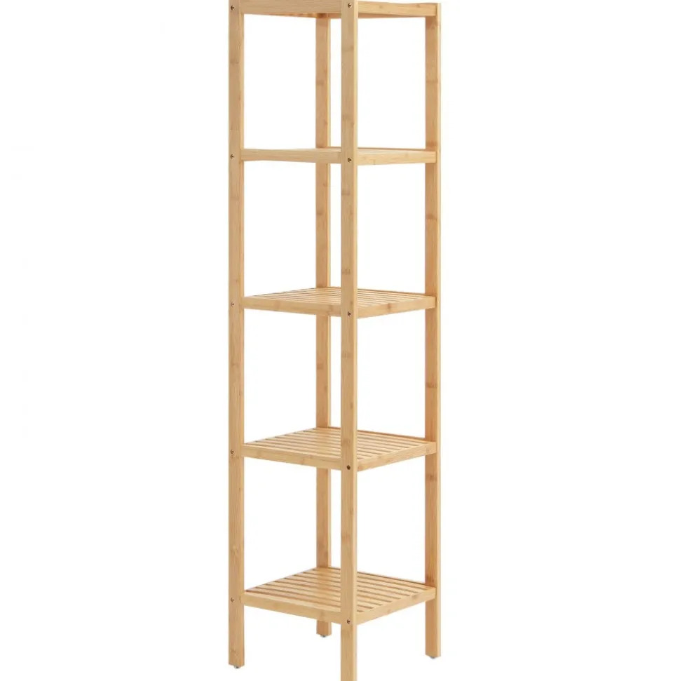 VEVOR 5-Tier Bathroom Standing Shelf, Narrow Shelving Unit, Display Storage Rack Organizer, Freestanding Flower Plant Stand, Multifunctional Bamboo Shelf Ideal for BathRoom, Kitchen, Home, Natural