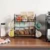 VEVOR 2 Tier Coffee Bar Organizer for Countertop, Multifunctional Mug Holder and Coffee Station, 12 Movable Hooks and 2 Shelves for Coffee Accessories Storage and Display, Home Office (Matte Black)