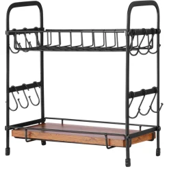 VEVOR 2 Tier Coffee Bar Organizer for Countertop, Multifunctional Mug Holder and Coffee Station, 12 Movable Hooks and 2 Shelves for Coffee Accessories Storage and Display, Home Office (Matte Black)