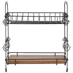 VEVOR 2 Tier Coffee Bar Organizer for Countertop, Multifunctional Mug Holder and Coffee Station, 12 Movable Hooks and 2 Shelves for Coffee Accessories Storage and Display, Home Office (Matte Black)