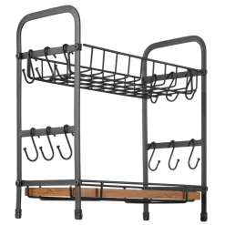 VEVOR 2 Tier Coffee Bar Organizer for Countertop, Multifunctional Mug Holder and Coffee Station, 12 Movable Hooks and 2 Shelves for Coffee Accessories Storage and Display, Home Office (Matte Black)