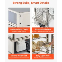 VEVOR 5-Tier Commercial Food Warmer Display, 1200W Food Display Warmer with LED Light, Adjustable Shelf & Stainless Steel Frame, 86℉~230℉ Steam Heating, 120L for Hamburger, Pizza, Bread, Fried Chicken