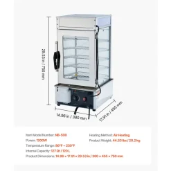 VEVOR 5-Tier Commercial Food Warmer Display, 1200W Food Display Warmer with LED Light, Adjustable Shelf & Stainless Steel Frame, 86℉~230℉ Steam Heating, 120L for Hamburger, Pizza, Bread, Fried Chicken