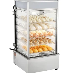 VEVOR 5-Tier Commercial Food Warmer Display, 1200W Food Display Warmer with LED Light, Adjustable Shelf & Stainless Steel Frame, 86℉~230℉ Steam Heating, 120L for Hamburger, Pizza, Bread, Fried Chicken