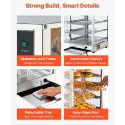 VEVOR 5-Tier Commercial Food Warmer Display, 800W Food Display Warmer with LED Light, Adjustable Shelf and Stainless Steel Frame, 86℉~185℉ Air Heating, 60L for Hamburger, Pizza, Bread, Fried Chicken