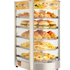 VEVOR 5-Tier Commercial Food Warmer Display, 800W Food Display Warmer with LED Light, Adjustable Shelf and Stainless Steel Frame, 86℉~185℉ Air Heating, 60L for Hamburger, Pizza, Bread, Fried Chicken