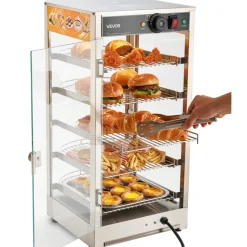 VEVOR 5-Tier Commercial Food Warmer Display, 800W Food Display Warmer with LED Light, Adjustable Shelf and Stainless Steel Frame, 86℉~185℉ Air Heating, 60L for Hamburger, Pizza, Bread, Fried Chicken