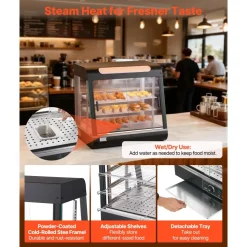 VEVOR 2-Tier Commercial Food Warmer Display, 800W Food Display Warmer with Light to Enhance Food Display, 86℉~185℉ Temperature Control, 58L Large Capacity for Hamburger, Pizza, Bread, Fried Chicken