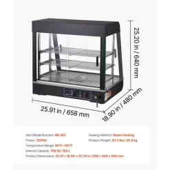 VEVOR 3-Tier Commercial Food Warmer Display, 1200W Food Display Warmer with LED Light, Top Storage and Adjustable Shelves, 86℉~185℉ Steam Heating, 106Qt/100L for Hamburger, Pizza, Bread, Fried Chicken