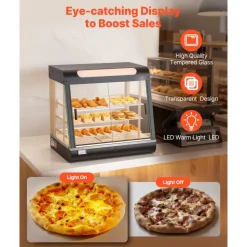 VEVOR 3-Tier Commercial Food Warmer Display, 1200W Food Display Warmer with LED Light, Top Storage and Adjustable Shelves, 86℉~185℉ Steam Heating, 106Qt/100L for Hamburger, Pizza, Bread, Fried Chicken