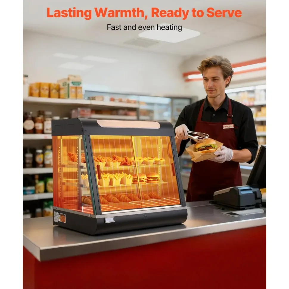 VEVOR 3-Tier Commercial Food Warmer Display, 1200W Food Display Warmer with LED Light, Top Storage and Adjustable Shelves, 86℉~185℉ Steam Heating, 106Qt/100L for Hamburger, Pizza, Bread, Fried Chicken