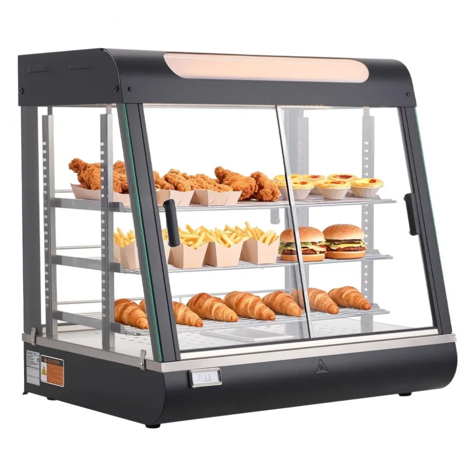 VEVOR 3-Tier Commercial Food Warmer Display, 1200W Food Display Warmer with LED Light, Top Storage and Adjustable Shelves, 86℉~185℉ Steam Heating, 106Qt/100L for Hamburger, Pizza, Bread, Fried Chicken