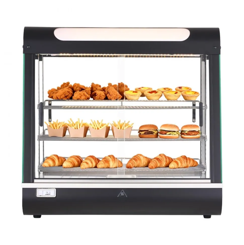 VEVOR 3-Tier Commercial Food Warmer Display, 1200W Food Display Warmer with LED Light, Top Storage and Adjustable Shelves, 86℉~185℉ Steam Heating, 106Qt/100L for Hamburger, Pizza, Bread, Fried Chicken