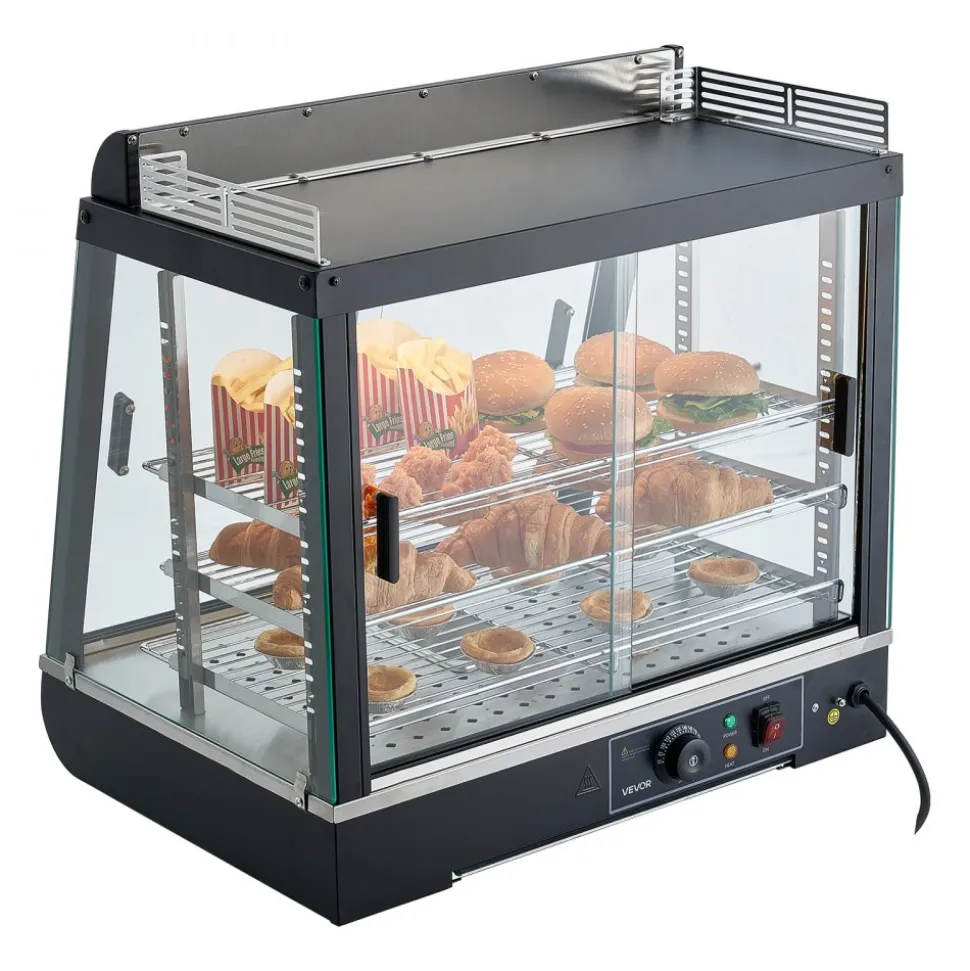 VEVOR 3-Tier Commercial Food Warmer Display, 1200W Food Display Warmer with LED Light, Top Storage and Adjustable Shelves, 86℉~185℉ Steam Heating, 75L for Hamburger, Pizza, Bread, Fried Chicken