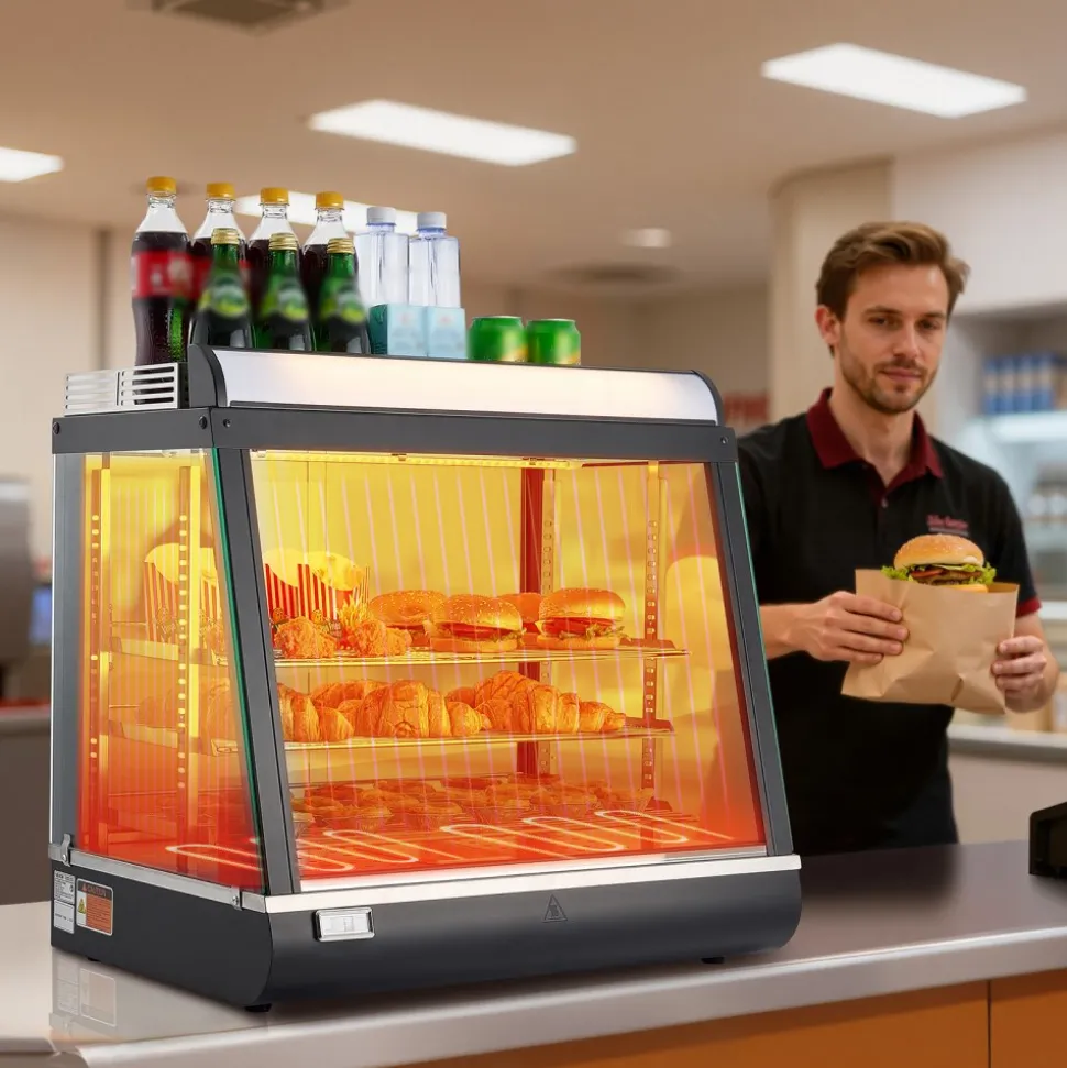 VEVOR 3-Tier Commercial Food Warmer Display, 1200W Food Display Warmer with LED Light, Top Storage and Adjustable Shelves, 86℉~185℉ Steam Heating, 75L for Hamburger, Pizza, Bread, Fried Chicken