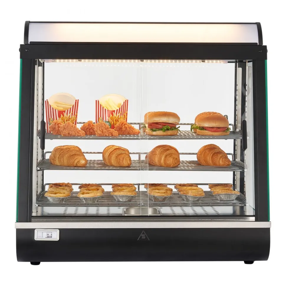 VEVOR 3-Tier Commercial Food Warmer Display, 1200W Food Display Warmer with LED Light, Top Storage and Adjustable Shelves, 86℉~185℉ Steam Heating, 75L for Hamburger, Pizza, Bread, Fried Chicken