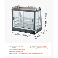 VEVOR 3-Tier Commercial Food Warmer Display, 1200W Food Display Warmer with LED Light, Top Storage and Adjustable Shelves, 86℉~185℉ Steam Heating, 75L for Hamburger, Pizza, Bread, Fried Chicken