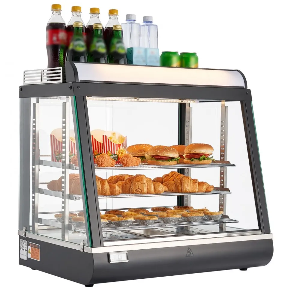 VEVOR 3-Tier Commercial Food Warmer Display, 1200W Food Display Warmer with LED Light, Top Storage and Adjustable Shelves, 86℉~185℉ Steam Heating, 75L for Hamburger, Pizza, Bread, Fried Chicken
