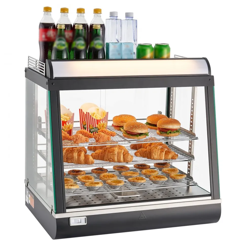 VEVOR 3-Tier Commercial Food Warmer Display, 1200W Food Display Warmer with LED Light, Top Storage and Adjustable Shelves, 86℉~185℉ Steam Heating, 75L for Hamburger, Pizza, Bread, Fried Chicken
