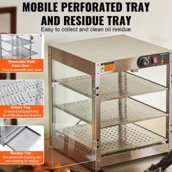 VEVOR 3-Tier Commercial Food Warmer Display, 800W Food Display Warmer with Light to Enhance Food Display, 86℉~185℉ Temperature Control, 90L Large Capacity for Hamburger, Pizza, Bread, Fried Chicken