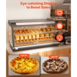 VEVOR 3-Tier Commercial Food Warmer Display, 1600W Food Display Warmer with LED Light, Top Storage and Adjustable Shelves, 86℉~185℉ Steam Heating, 190Qt/180L for Hamburger, Pizza, Bread, Fried Chicken