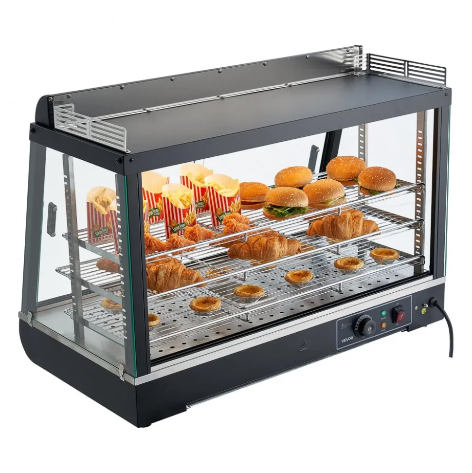 VEVOR 3-Tier Commercial Food Warmer Display, 1400W Food Display Warmer with LED Light, Top Storage and Adjustable Shelves, 86℉~185℉ Steam Heating, 137Qt/130L for Hamburger, Pizza, Bread, Fried Chicken