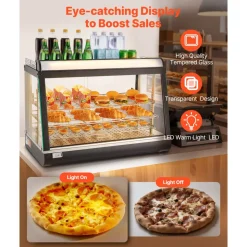 VEVOR 3-Tier Commercial Food Warmer Display, 1400W Food Display Warmer with LED Light, Top Storage and Adjustable Shelves, 86℉~185℉ Steam Heating, 105L for Hamburger, Pizza, Bread, Fried Chicken