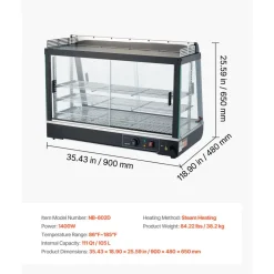 VEVOR 3-Tier Commercial Food Warmer Display, 1400W Food Display Warmer with LED Light, Top Storage and Adjustable Shelves, 86℉~185℉ Steam Heating, 137Qt/130L for Hamburger, Pizza, Bread, Fried Chicken
