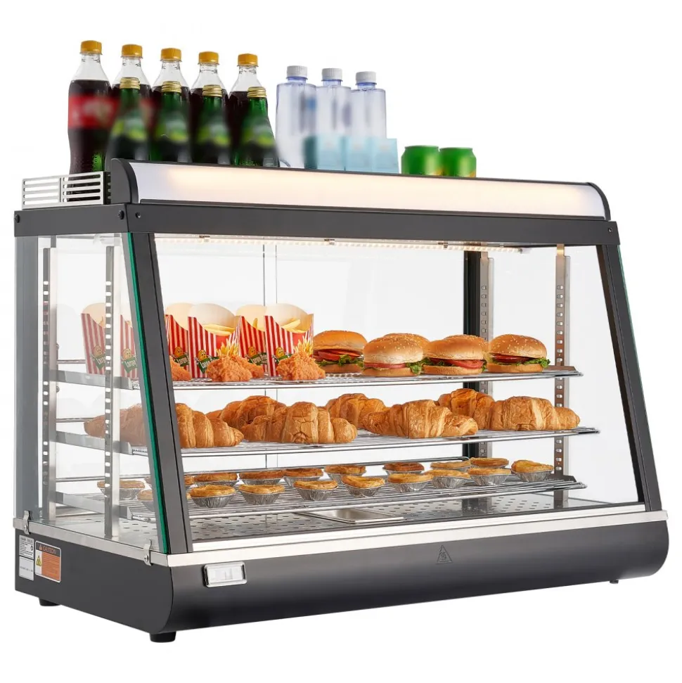 VEVOR 3-Tier Commercial Food Warmer Display, 1400W Food Display Warmer with LED Light, Top Storage and Adjustable Shelves, 86℉~185℉ Steam Heating, 137Qt/130L for Hamburger, Pizza, Bread, Fried Chicken