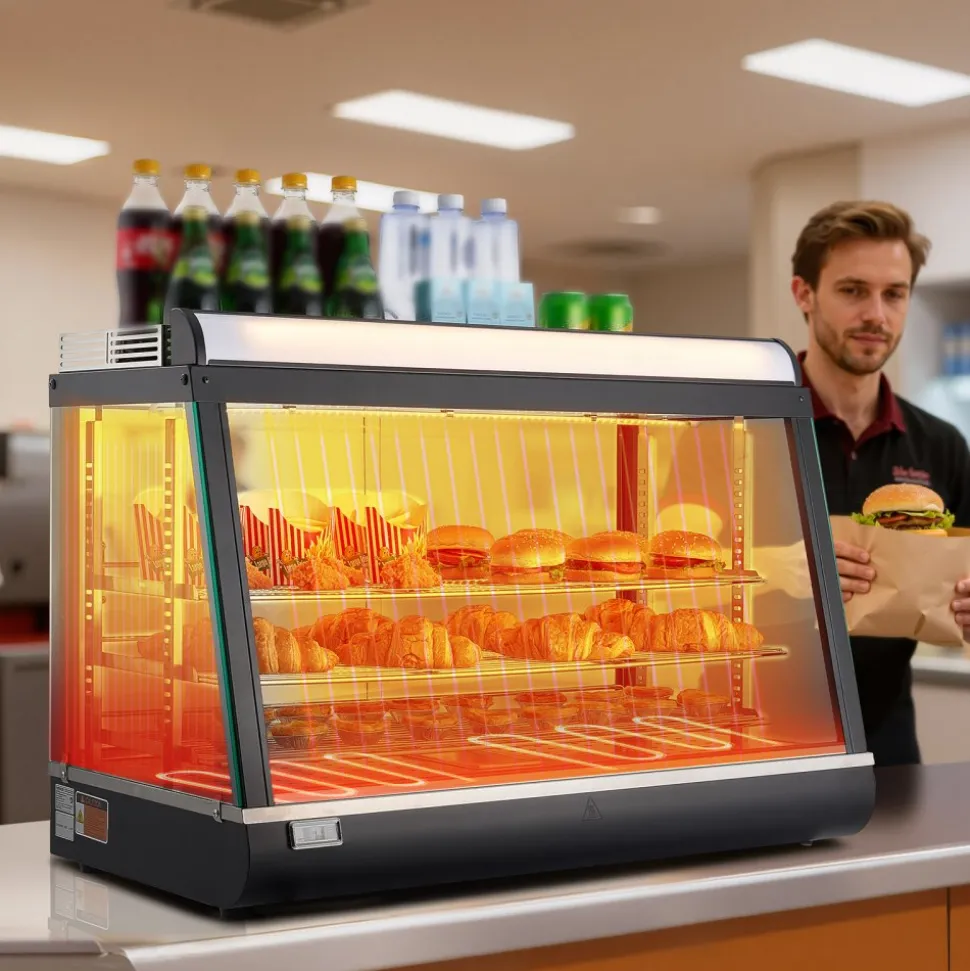 VEVOR 3-Tier Commercial Food Warmer Display, 1400W Food Display Warmer with LED Light, Top Storage and Adjustable Shelves, 86℉~185℉ Steam Heating, 137Qt/130L for Hamburger, Pizza, Bread, Fried Chicken
