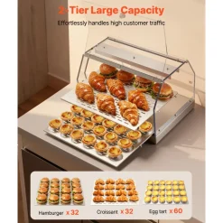 VEVOR 2-Tier Commercial Food Warmer Display, 450W Food Display Warmer with Light, Detachable Shelves and Double-Sided Door Design, 85℉~185℉ Air Heating, 48L for Hamburger, Pizza, Bread, Fried Chicken
