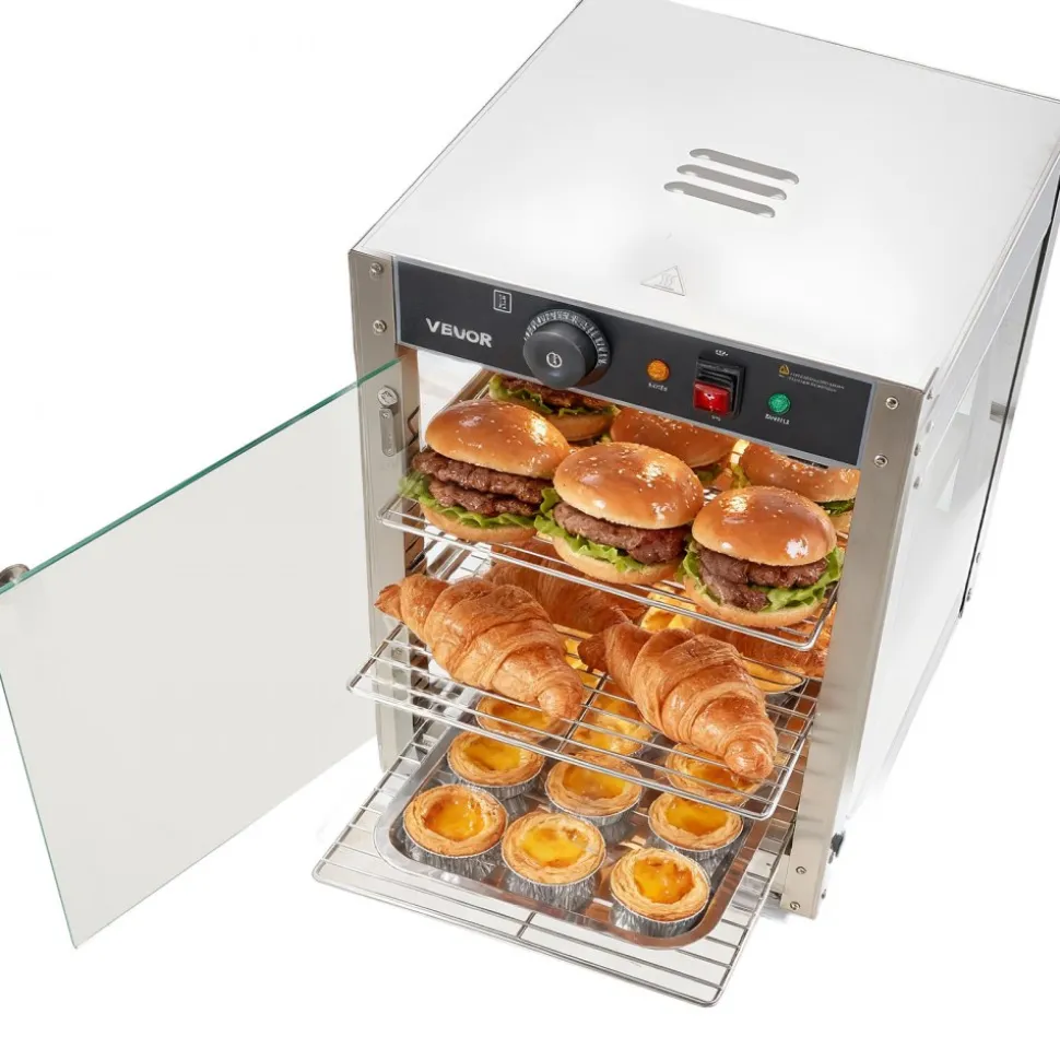 VEVOR 3-Tier Commercial Food Warmer Display, 800W Food Display Warmer with LED Light, Adjustable Shelf and Stainless Steel Frame, 86℉~185℉ Air Heating, 34L for Hamburger, Pizza, Bread, Fried Chicken