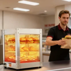 VEVOR 3-Tier Commercial Food Warmer Display, 800W Food Display Warmer with LED Light, Adjustable Shelf and Stainless Steel Frame, 86℉~185℉ Air Heating, 34L for Hamburger, Pizza, Bread, Fried Chicken