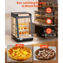 VEVOR 3-Tier Commercial Food Warmer Display, 800W Food Display Warmer with LED Light, Adjustable Shelf and Stainless Steel Frame, 86℉~185℉ Air Heating, 60L for Hamburger, Pizza, Bread, Fried Chicken