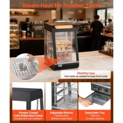 VEVOR 3-Tier Commercial Food Warmer Display, 800W Food Display Warmer with LED Light, Adjustable Shelf and Stainless Steel Frame, 86℉~185℉ Air Heating, 60L for Hamburger, Pizza, Bread, Fried Chicken