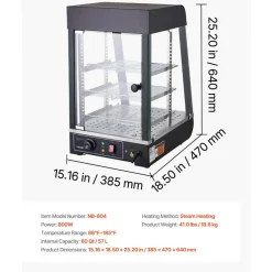 VEVOR 3-Tier Commercial Food Warmer Display, 800W Food Display Warmer with LED Light, Adjustable Shelf and Stainless Steel Frame, 86℉~185℉ Air Heating, 60L for Hamburger, Pizza, Bread, Fried Chicken