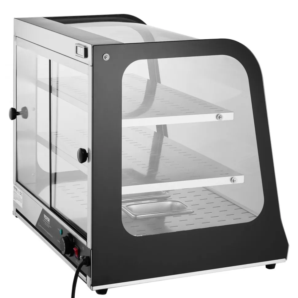 VEVOR 2-Tier Commercial Food Warmer Display, 850W Food Display Warmer w/ Tempered Glass and Steam Heating, 86℉~185℉ Temperature Control, 111L Large Capacity for Hamburger, Pizza, Bread, Fried Chicken