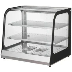 VEVOR 2-Tier Commercial Food Warmer Display, 850W Food Display Warmer w/ Tempered Glass and Steam Heating, 86℉~185℉ Temperature Control, 111L Large Capacity for Hamburger, Pizza, Bread, Fried Chicken